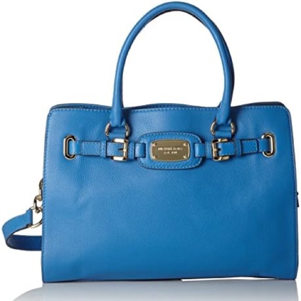 Michael Kors Hamilton Large East West Teal Gold Hardware Leather Purse Tote - Picture 12 of 13